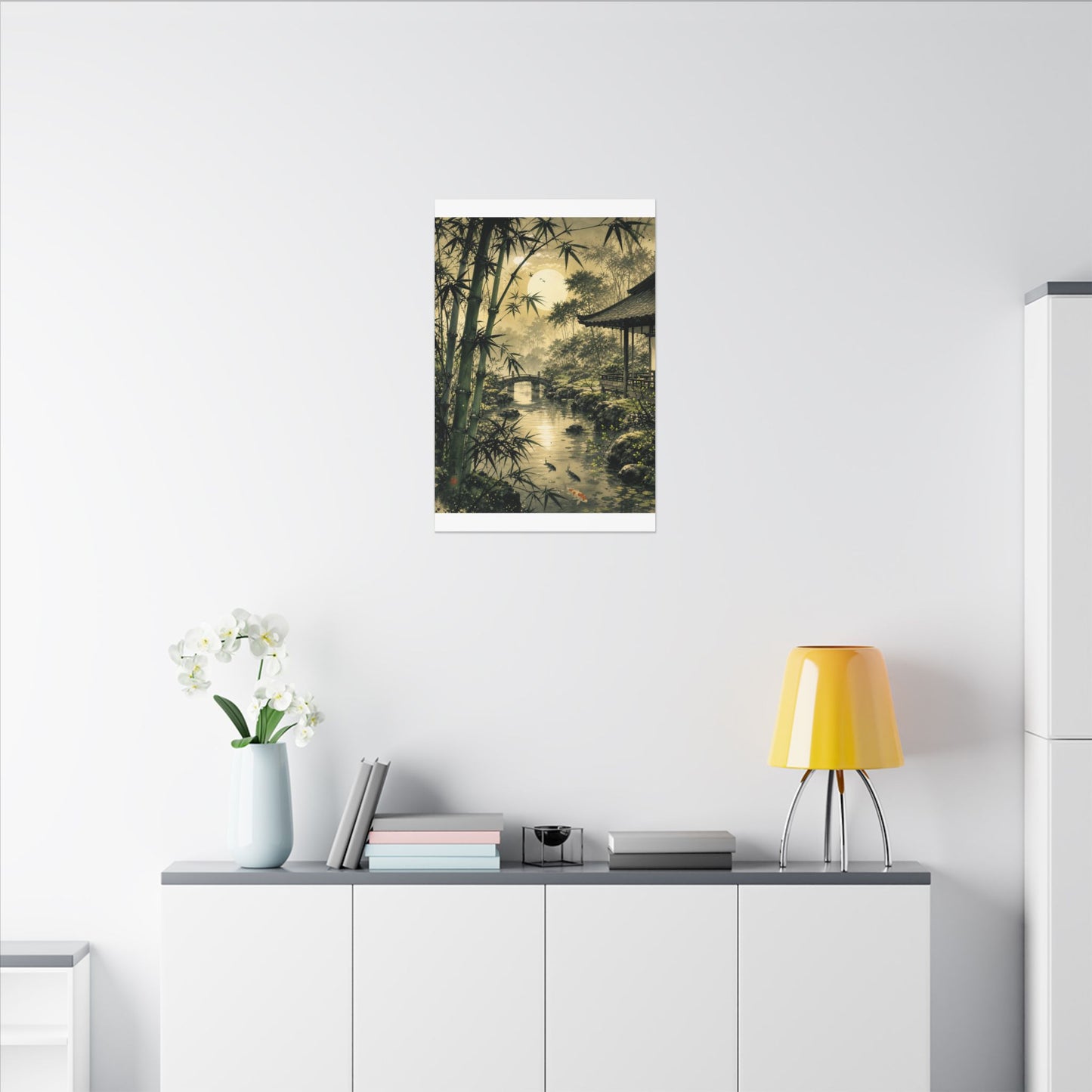Moonlit Garden Sumi E Canvas Art | Calm Zen Art