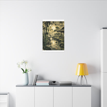 Moonlit Garden Sumi E Canvas Art | Calm Zen Art
