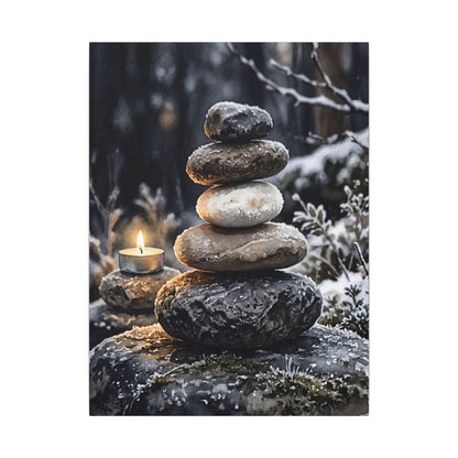 River Stones Canvas Art | Winter Japandi Watercolor Art