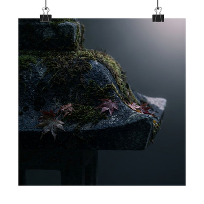 Stone Lantern Autumn Wall Art Print | Dark Japandi Sophisticated Design