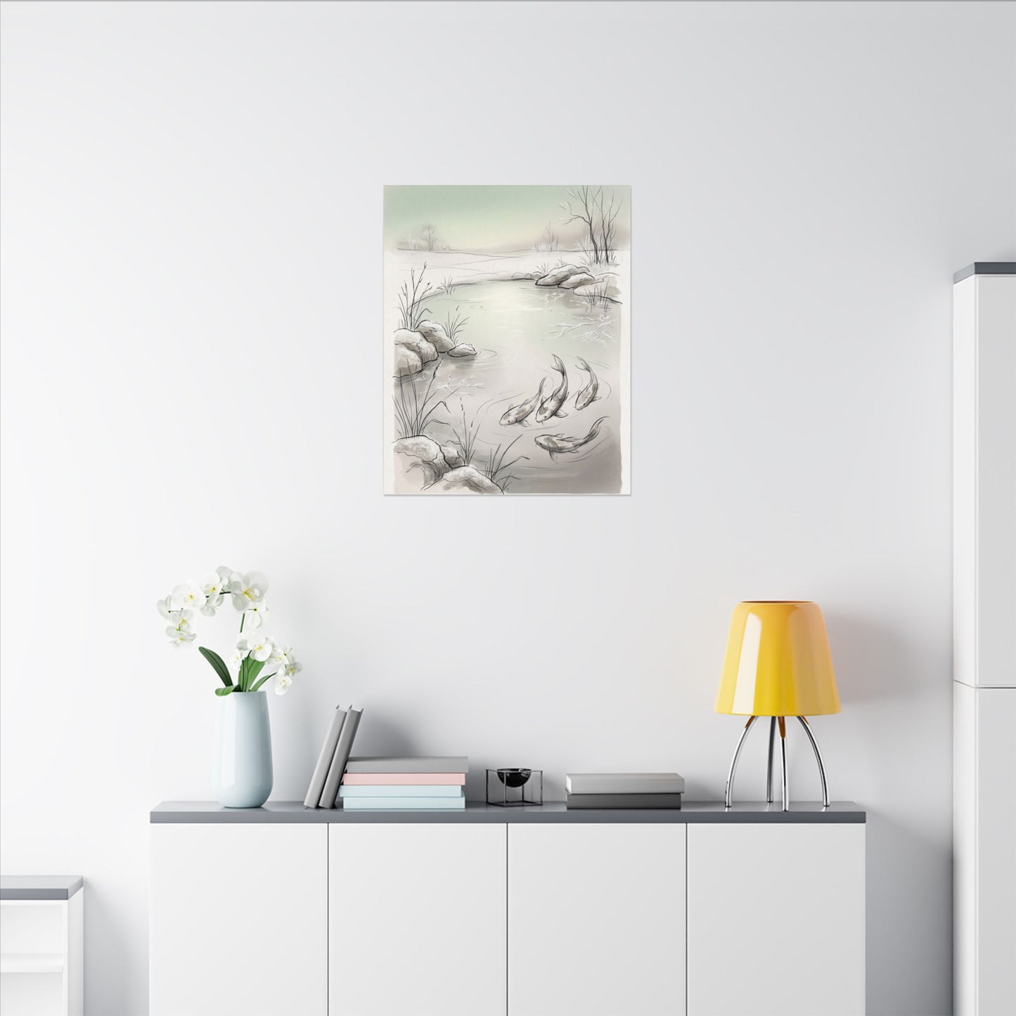 Koi Pond Minimal Line Canvas Art | Cozy Japandi Art