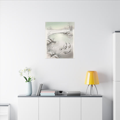 Koi Pond Minimal Line Canvas Art | Cozy Japandi Art