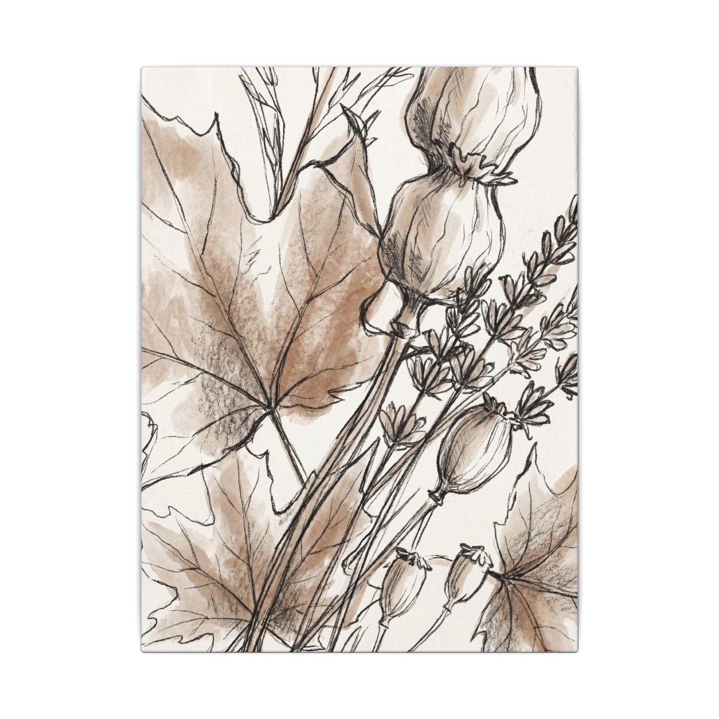 Neutral Dried Flowers Canvas Art - Minimal Line Japandi