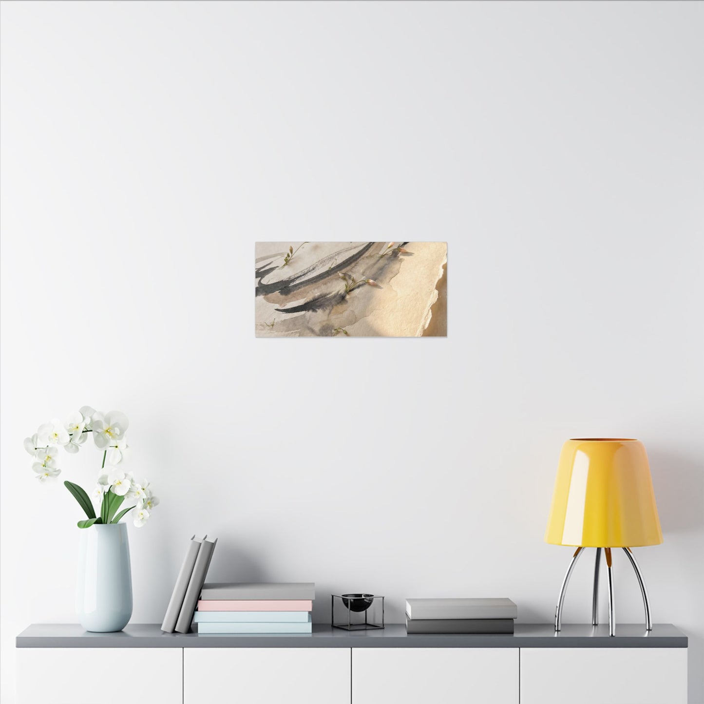 Ink Brushstroke Watercolor Canvas Art | Neutral Japandi Art