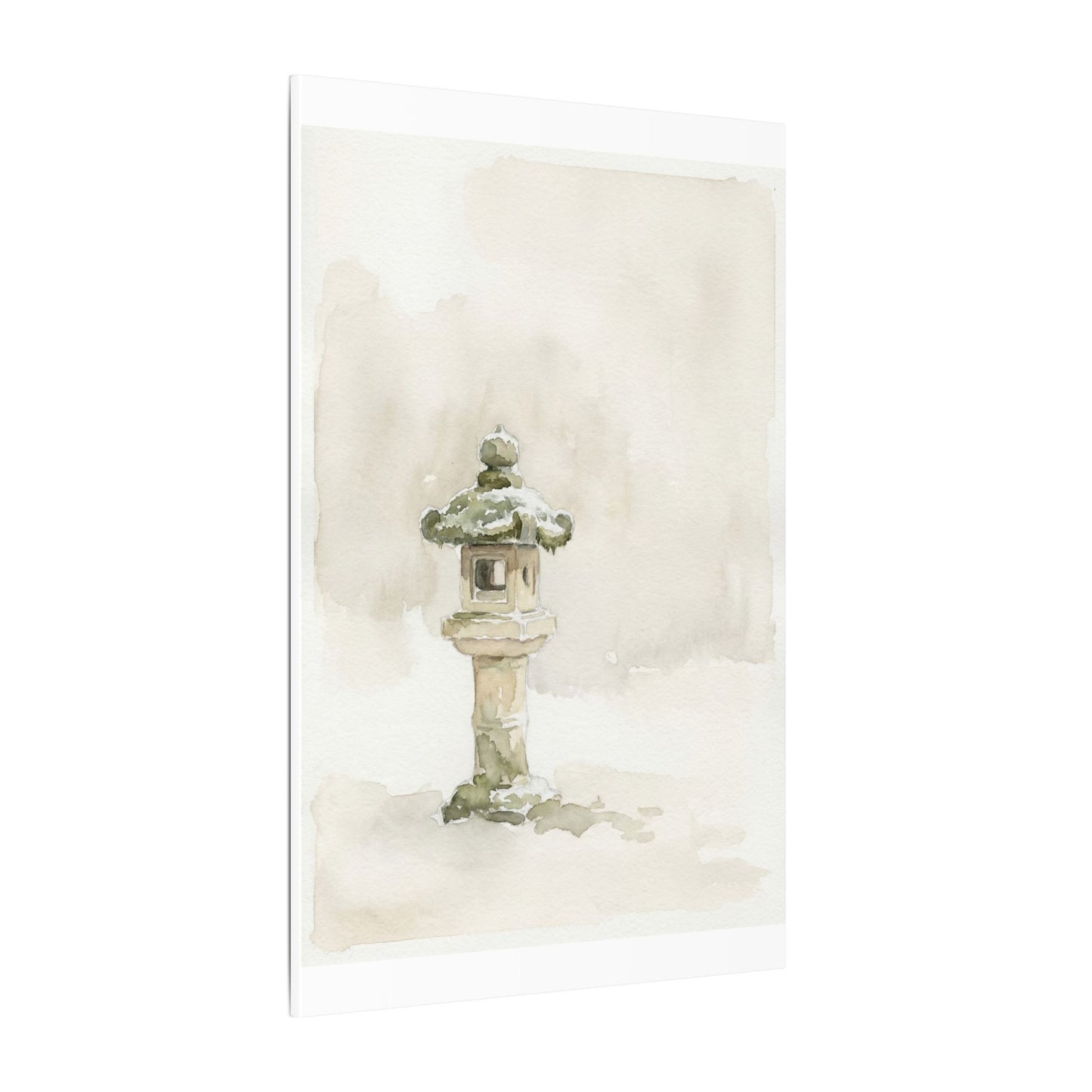 Stone Lantern Winter Canvas Art | Japandi Earthy Design