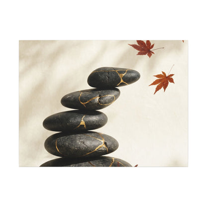 Kintsugi River Stones in Dappled | Crackle Gold Canvas Art