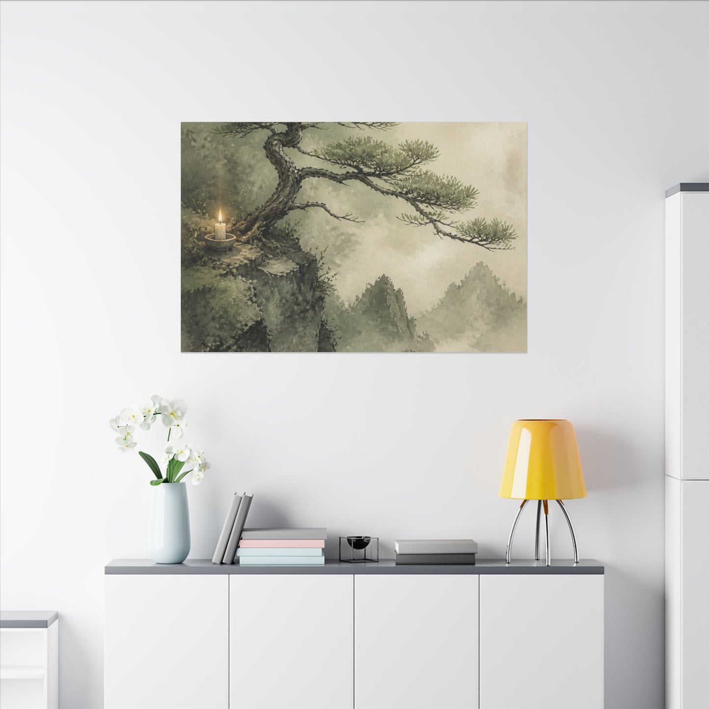 Candlelight Pine Tree Canvas Art - Japandi Kanso