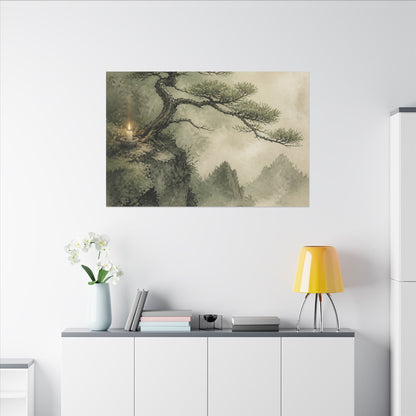 Candlelight Pine Tree Canvas Art - Japandi Kanso