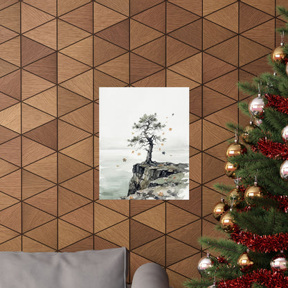 Autumn Pine Tree Watercolor Wall Art Print | Earthy Decor