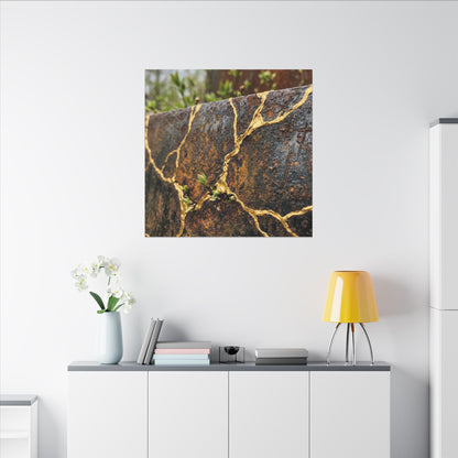 Mono No Aware Rust Patina Canvas Art - Kintsugi Gold Repair