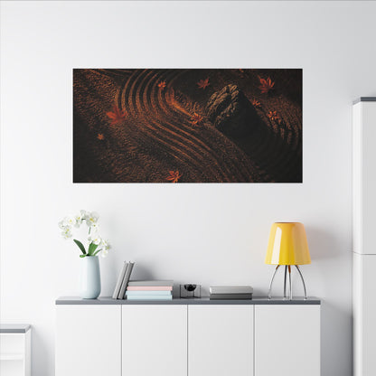 Dark Japandi Rock Garden in Golden Hour | Charcoal Ink Canvas Art