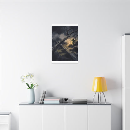 Dark Japandi Moonlit Garden in Golden Hour | Charcoal Ink Canvas Art
