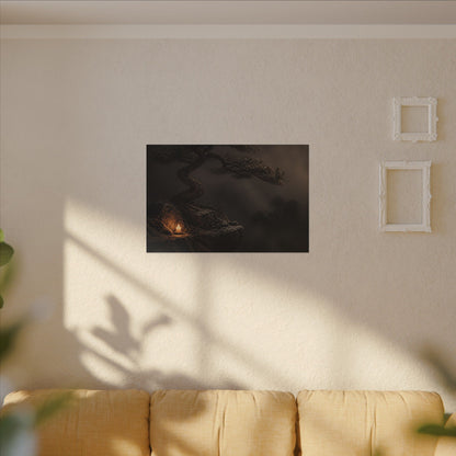 Pine Tree Shadow Zen Canvas Art | Luxurious Dark Japandi Art