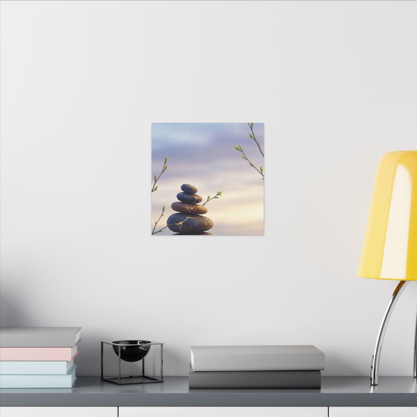 Spring River Stones Gold Vein Canvas Art | Philosophical Decor