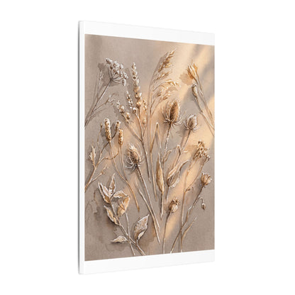 Japandi Dried Flowers in Golden Hour | Watercolor Canvas Art