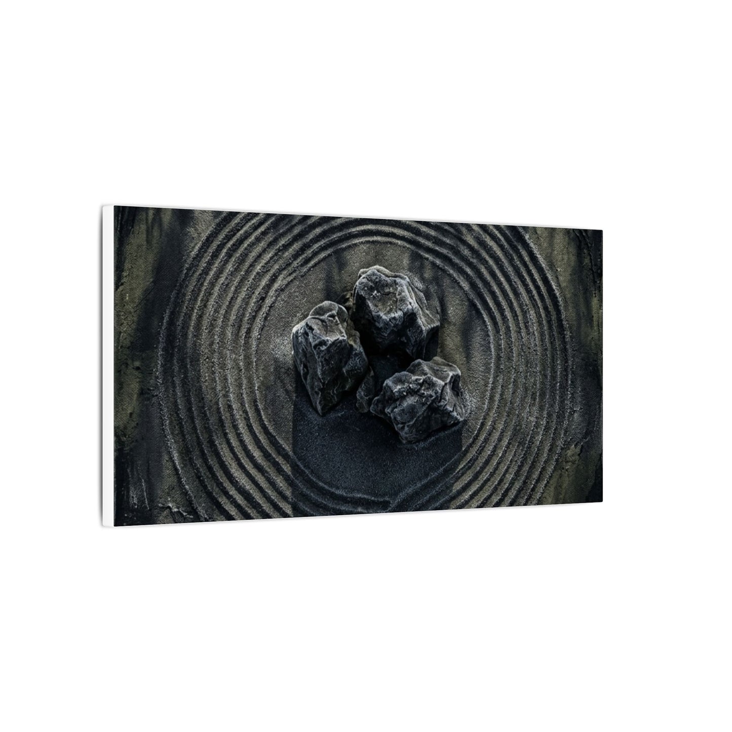 Moody Rock Garden Canvas Art - Dark Texture Dark Japandi