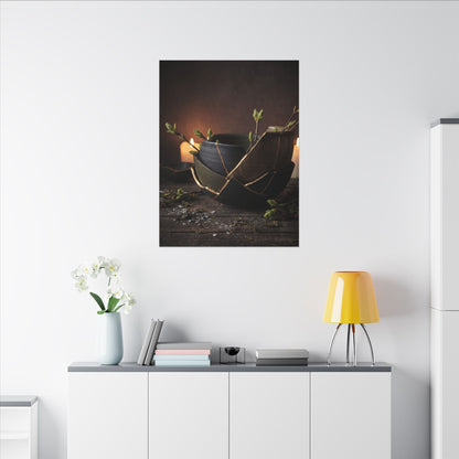 Broken Pottery Spring Canvas Art | Dark Japandi Luxurious Design
