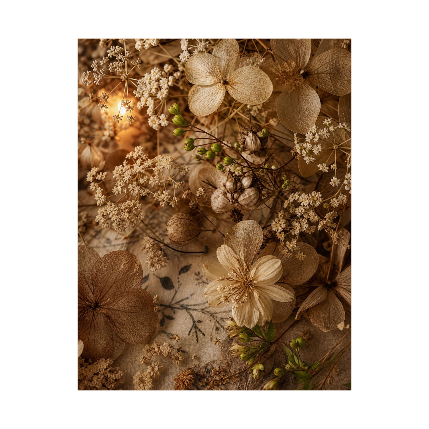 Candlelight Dried Flowers Wall Art Print - Japandi Fukinsei