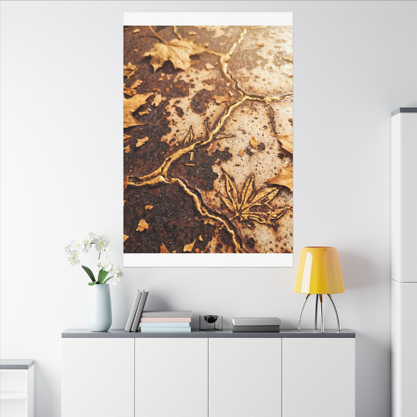 Kintsugi Rust Patina in Golden Hour | Gold Vein Canvas Art