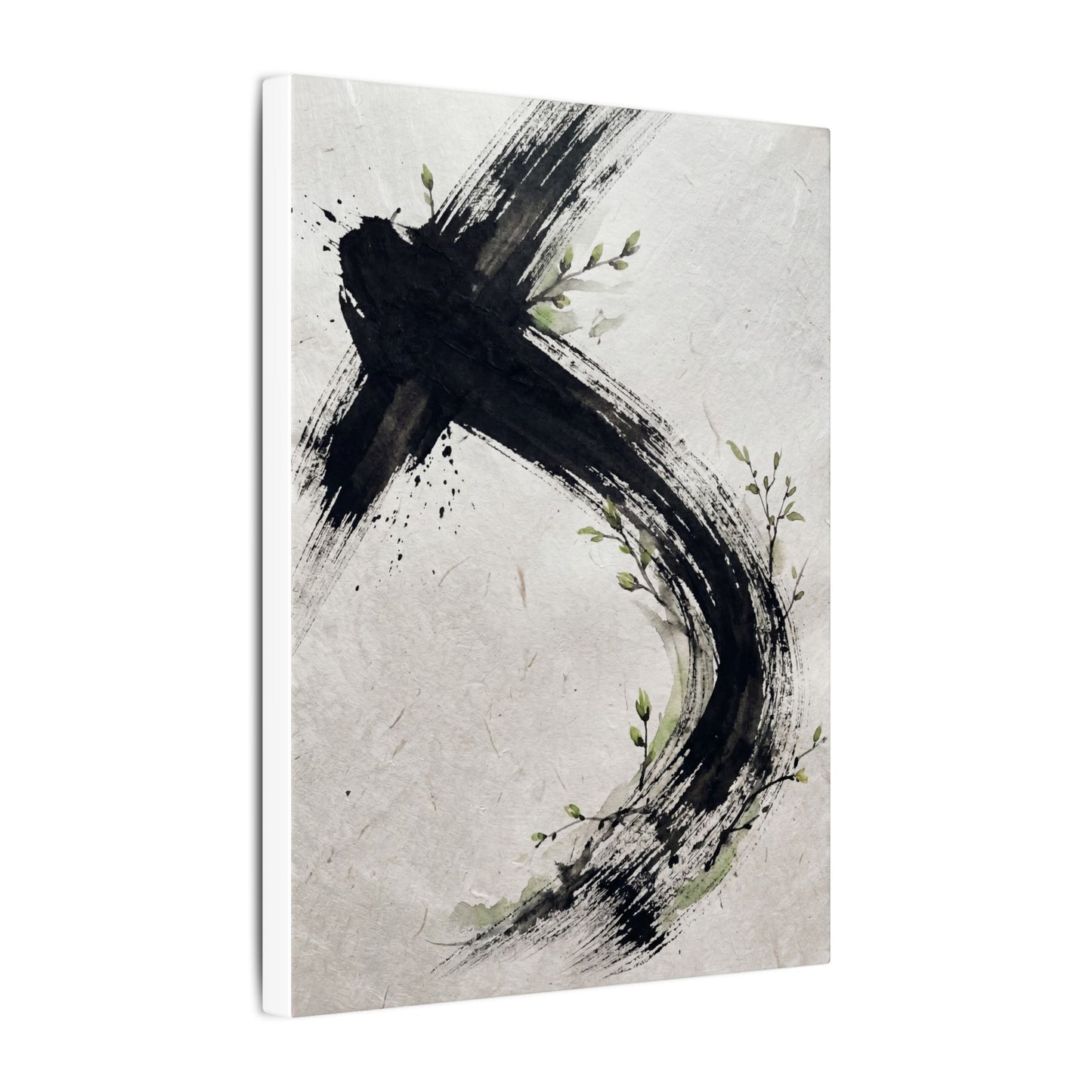 Ink Brushstroke Spring Canvas Art | Dark Japandi Sophisticated Design