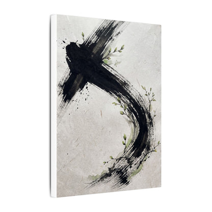 Ink Brushstroke Spring Canvas Art | Dark Japandi Sophisticated Design