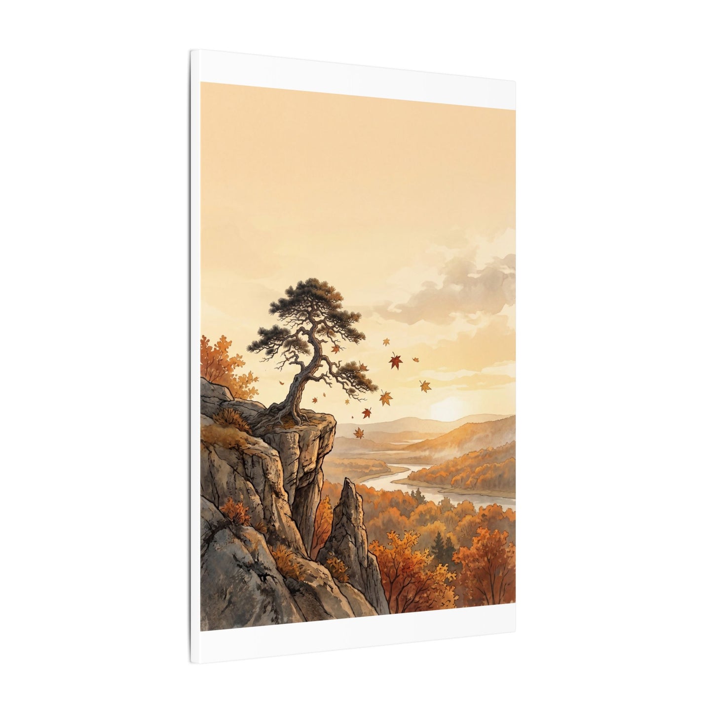 Pine Tree Autumn Canvas Art | Japandi Warm Design
