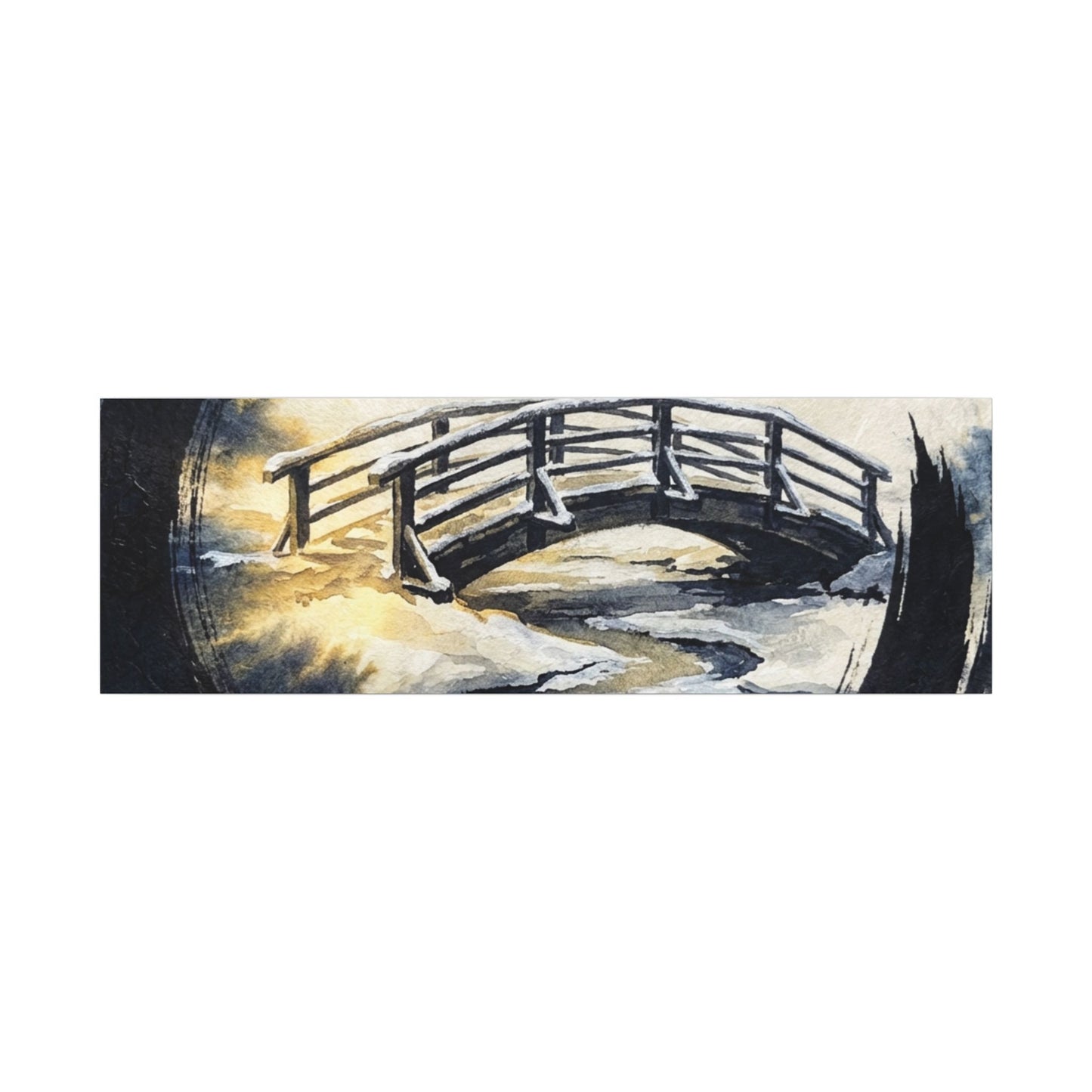 Winter Wooden Bridge Enso Canvas Art | Serene Decor