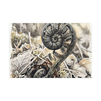 Japandi Fern Unfurling in Golden Hour | Watercolor Canvas Art