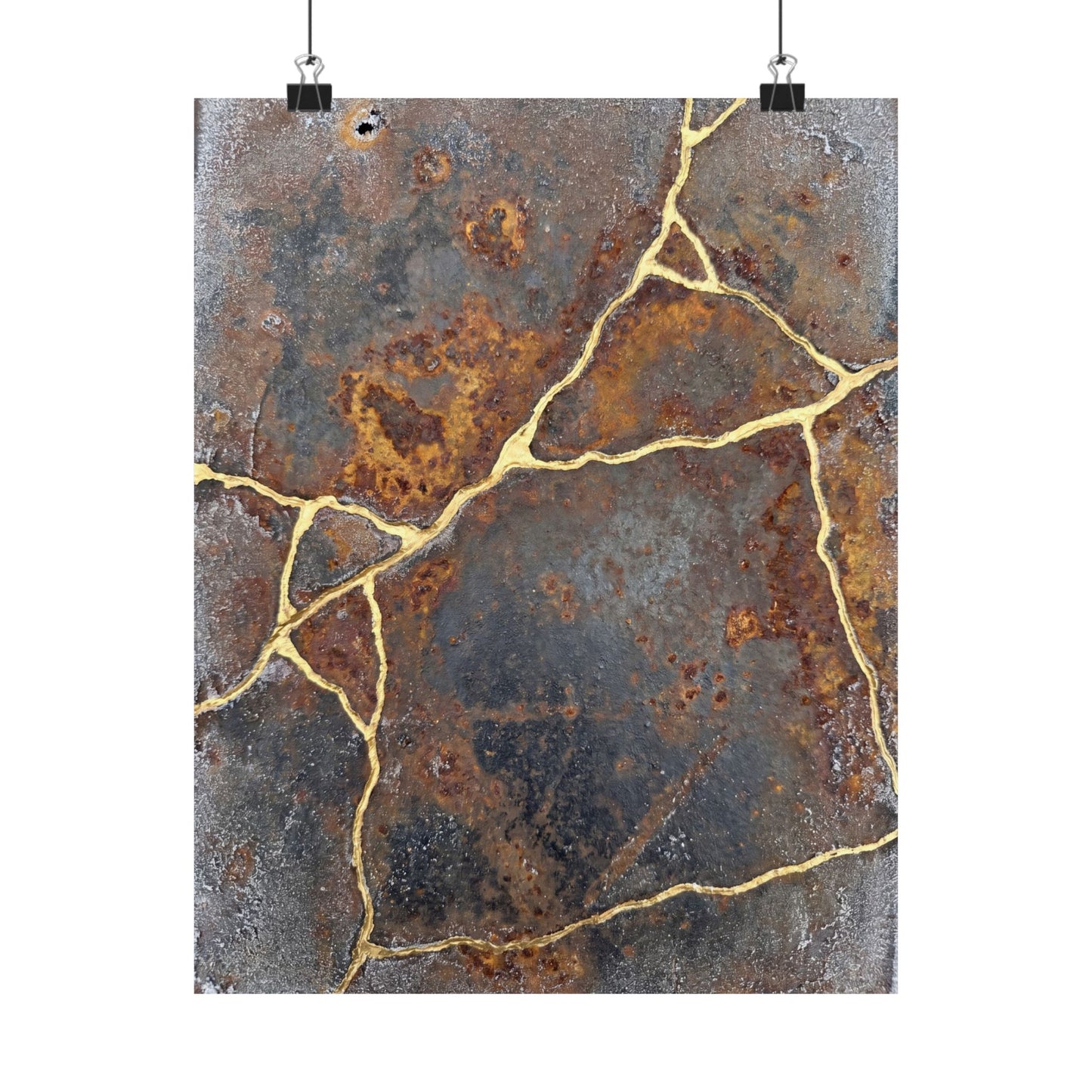 Kintsugi Rust Patina in Overcast | Gold Repair Wall Art Print