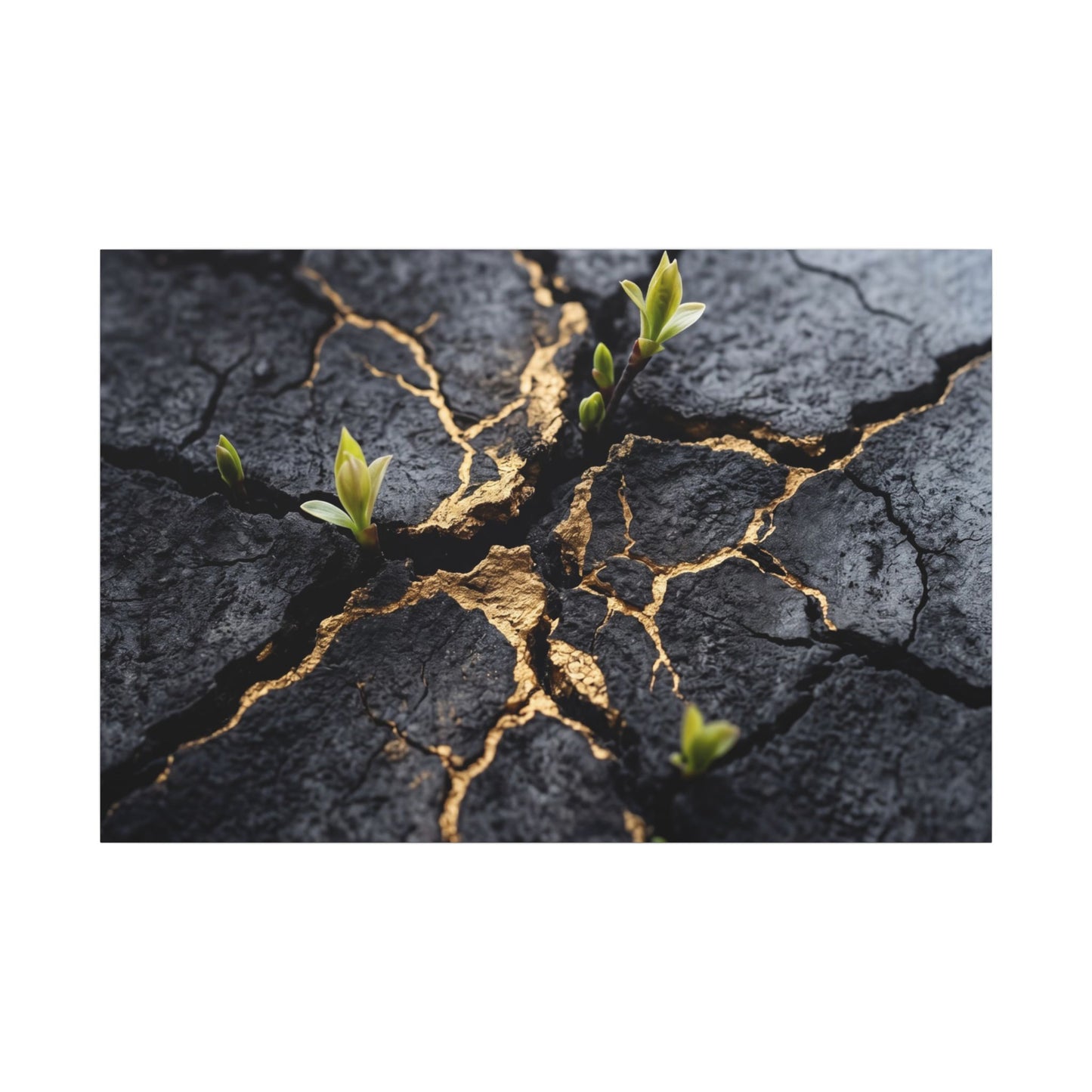 Ma Cracked Earth Canvas Art - Dark Japandi Charcoal Ink