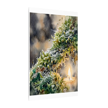 Winter Moss Close Up Watercolor Canvas Art | Neutral Decor
