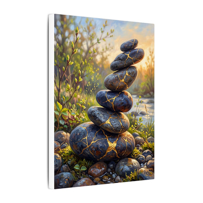 Spring River Stones Gold Repair Canvas Art | Healing Decor