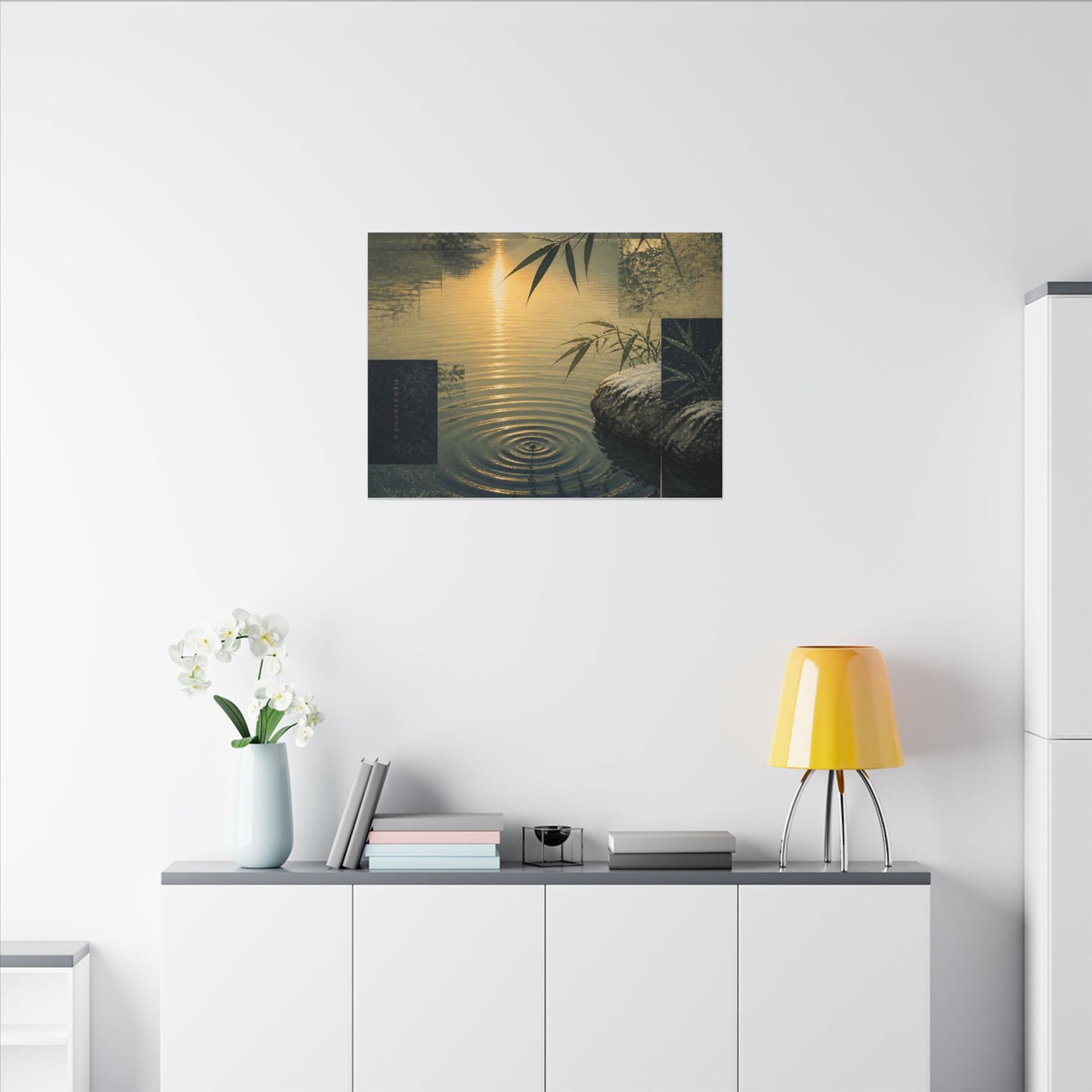 Zen Water Ripple in Golden Hour | Ukiyo E Inspired Canvas Art