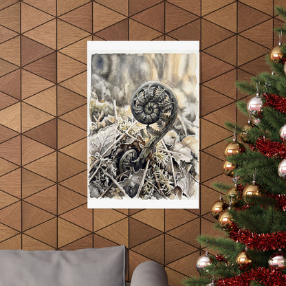 Japandi Fern Unfurling in Golden Hour | Watercolor Wall Art Print