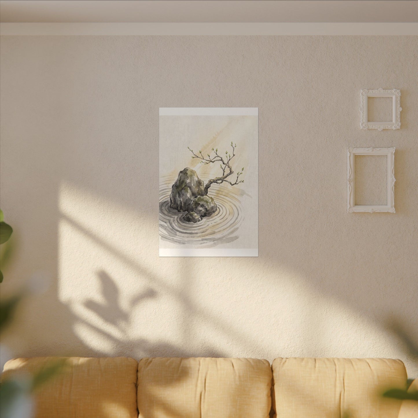 Serene Rock Garden Canvas Art - Sumi E Zen
