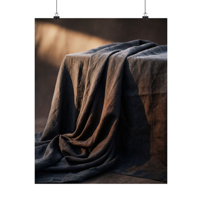 Dark Japandi Silk Drape in Golden Hour | Shadow Zen Wall Art Print