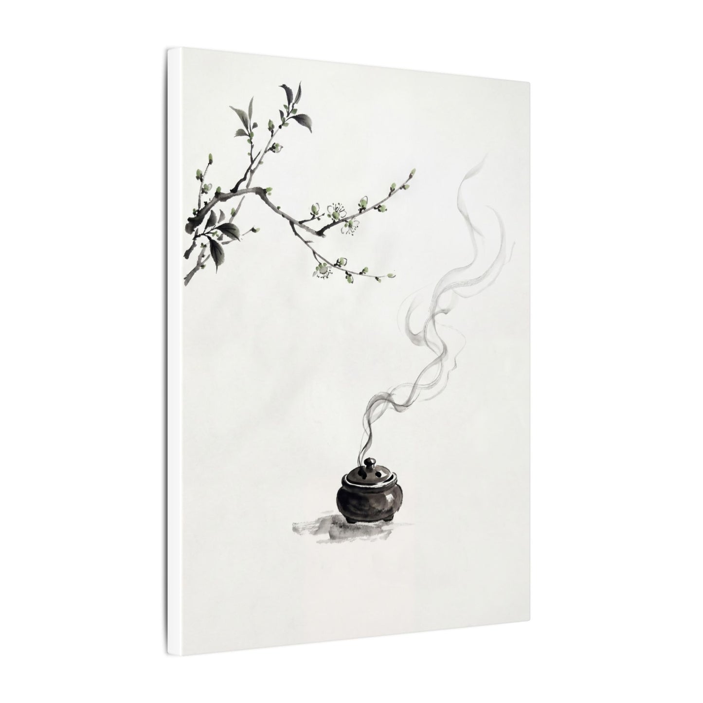 Calm Incense Smoke Canvas Art - Sumi E Zen