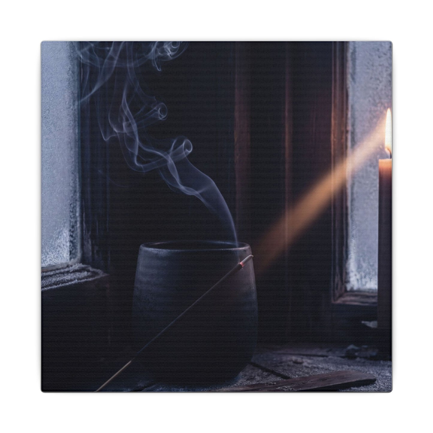 Incense Smoke Winter Canvas Art | Dark Japandi Sophisticated Design