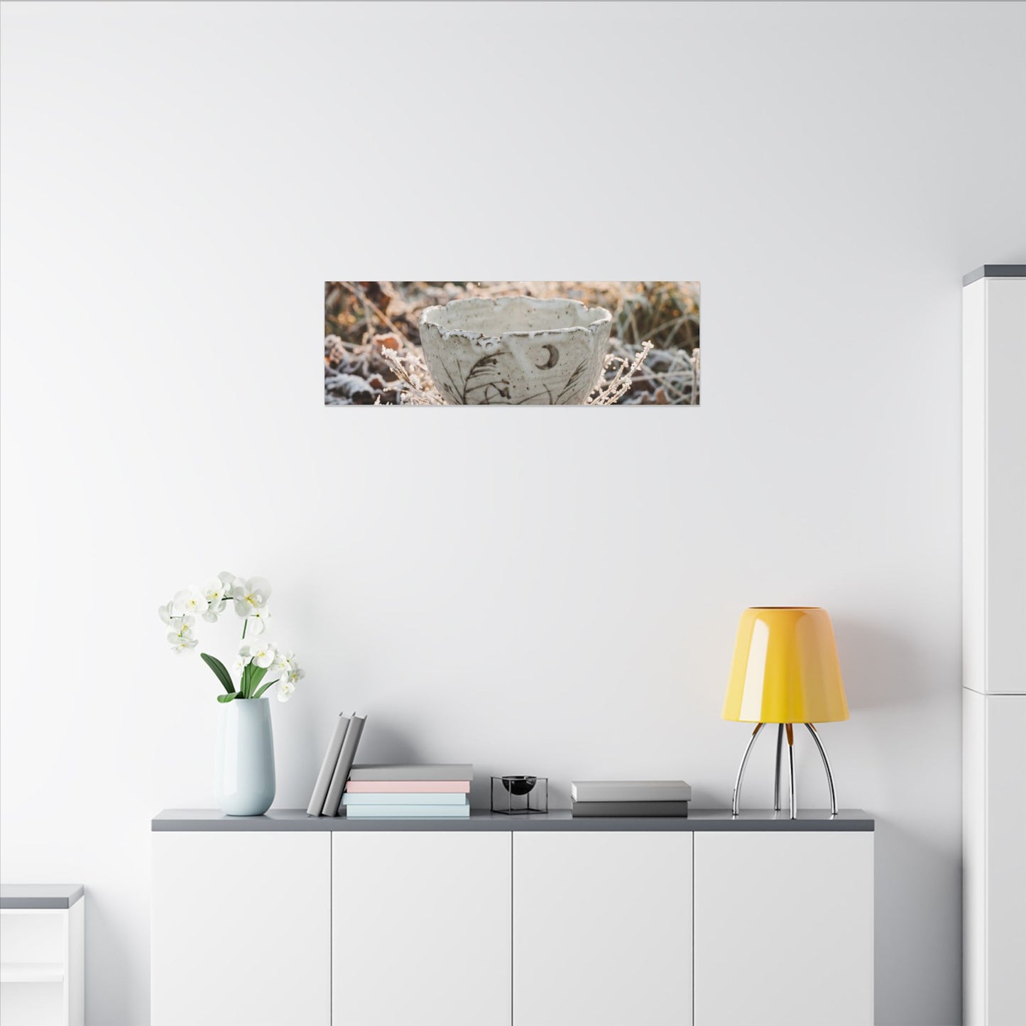 Japandi Ceramic Bowl in Golden Hour | Japanese Pattern Canvas Art