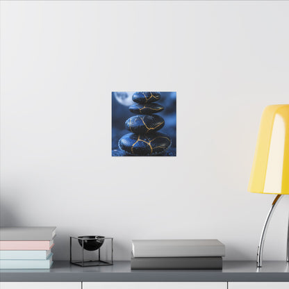 River Stones Canvas Art | Winter Kintsugi Gold Repair Art
