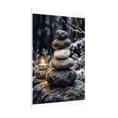River Stones Canvas Art | Winter Japandi Watercolor Art