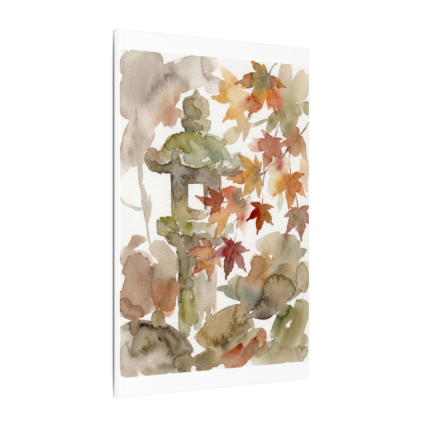 Stone Lantern Watercolor Canvas Art | Earthy Japandi Art