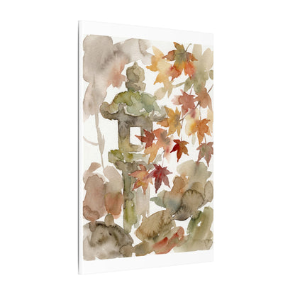 Stone Lantern Watercolor Canvas Art | Earthy Japandi Art