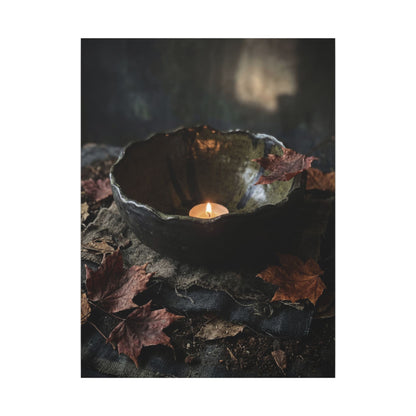 Candlelight Ceramic Bowl Canvas Art - Dark Japandi Kanso