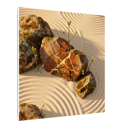 Kanso Rock Garden Canvas Art - Kintsugi Crackle Gold