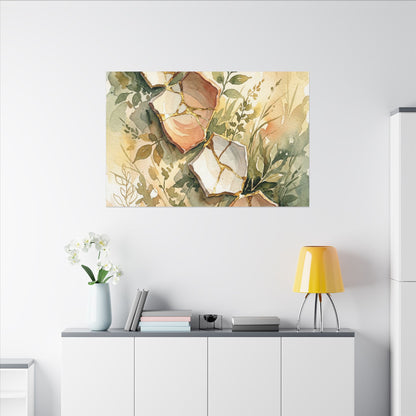 Japandi Broken Pottery in Golden Hour | Watercolor Canvas Art