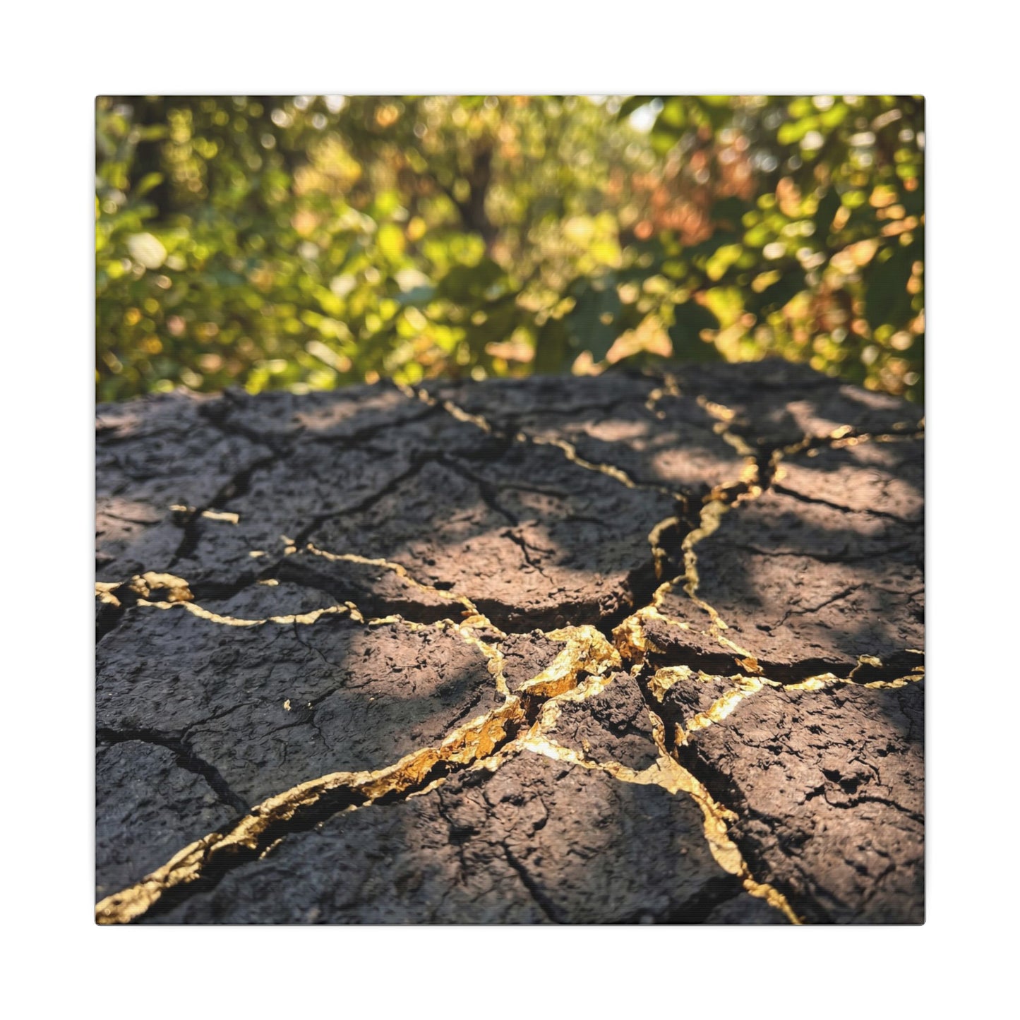 Shibui Cracked Earth Canvas Art - Kintsugi Gold Repair