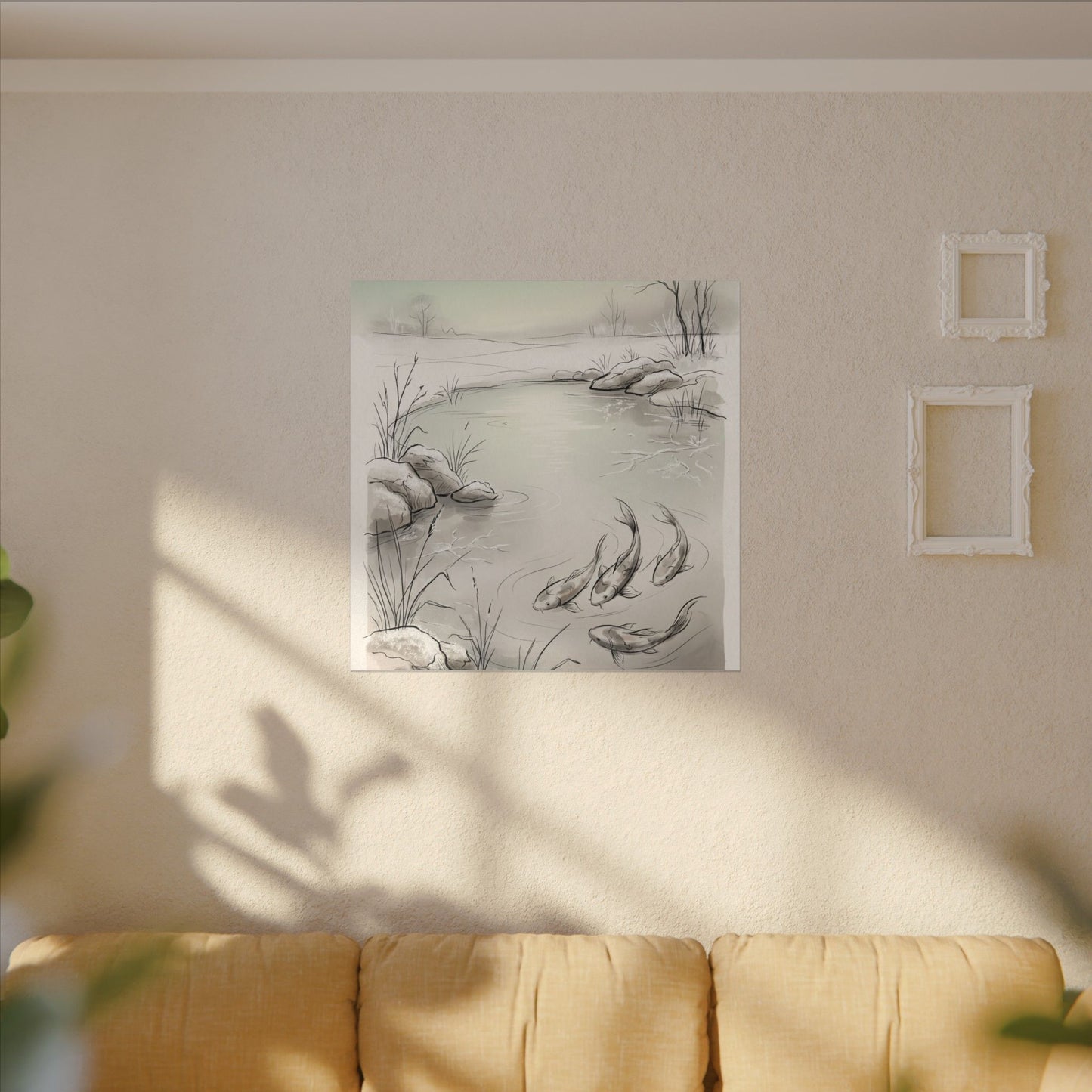 Koi Pond Minimal Line Canvas Art | Cozy Japandi Art