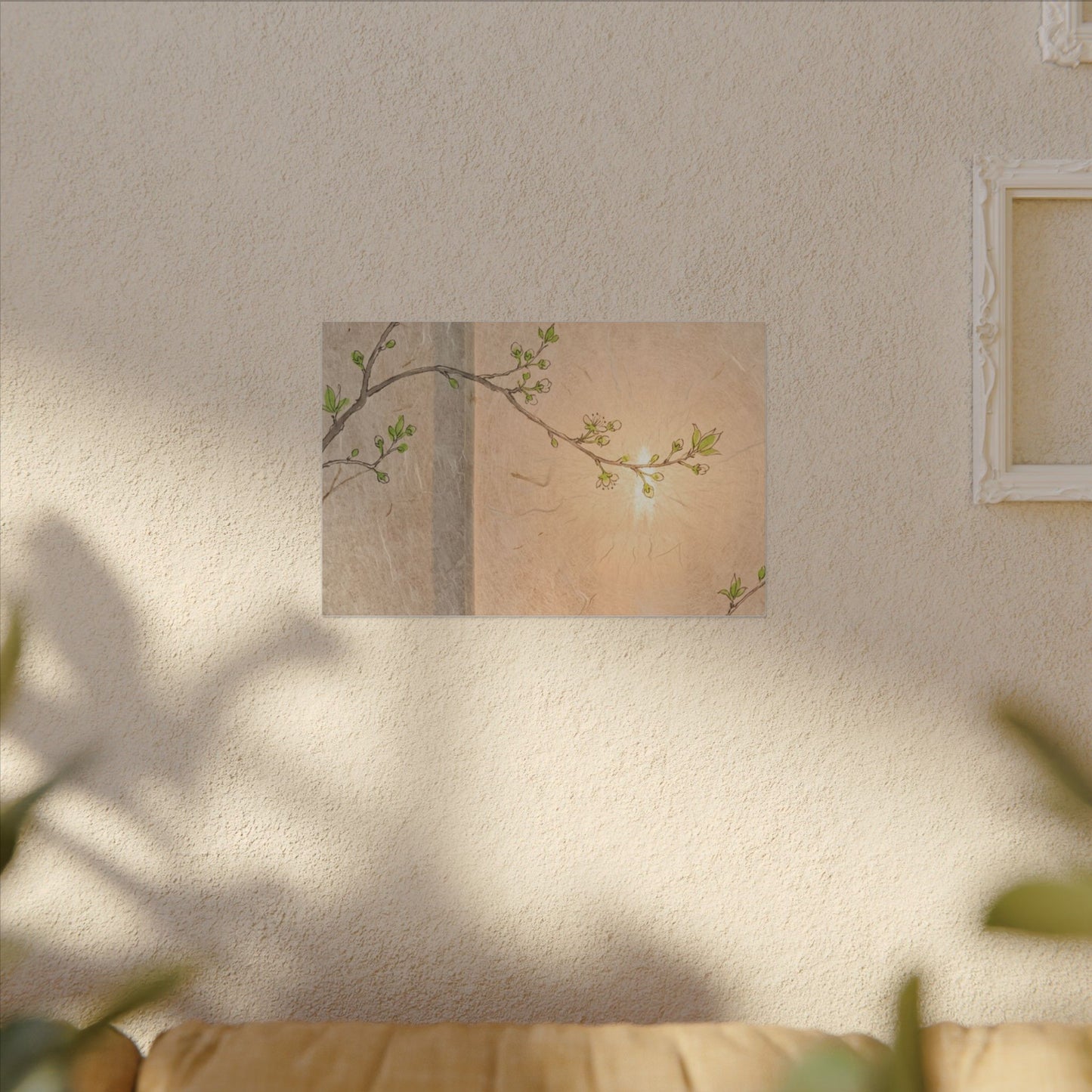 Warm Shoji Screen Canvas Art - Minimal Line Japandi