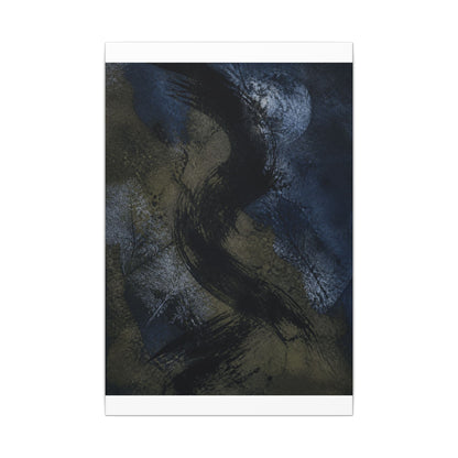 Shibui Ink Brushstroke Canvas Art - Dark Japandi Dark Texture